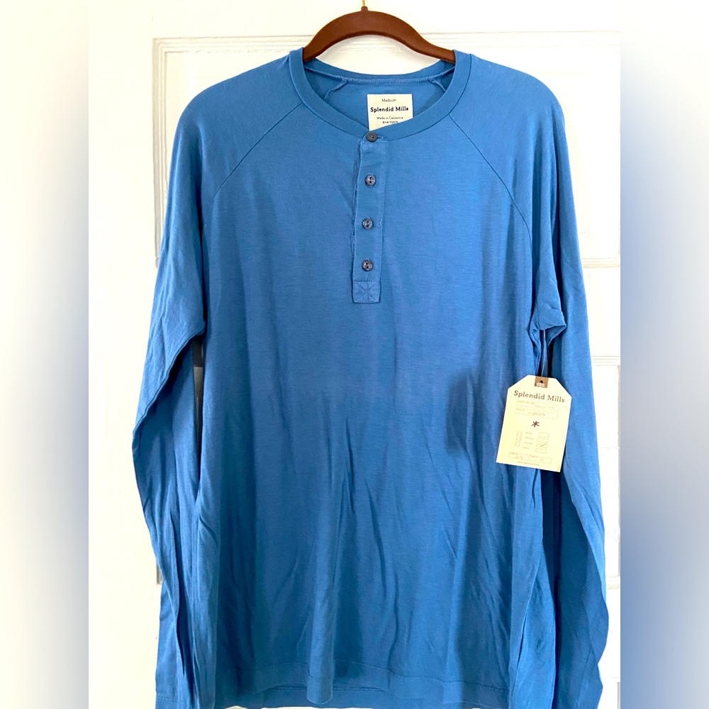 NWT Mens Lightweight Long Sleeve Cotton Henley